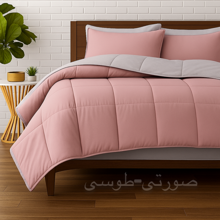 روتختی ساده دورو صورتی طوسی نخ پنبه