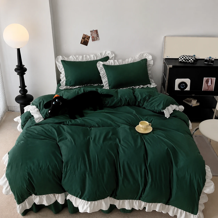روتختی ساده سبز چیندار کاوری نخ پنبه