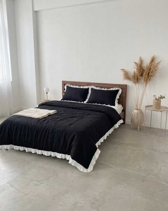 روتختی ساده چیندار رنگ مشکی،کاوری نخ پنبه